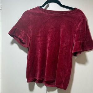 Abercrombie Kids Velvet Ruffle Sleeve Top - Burgundy